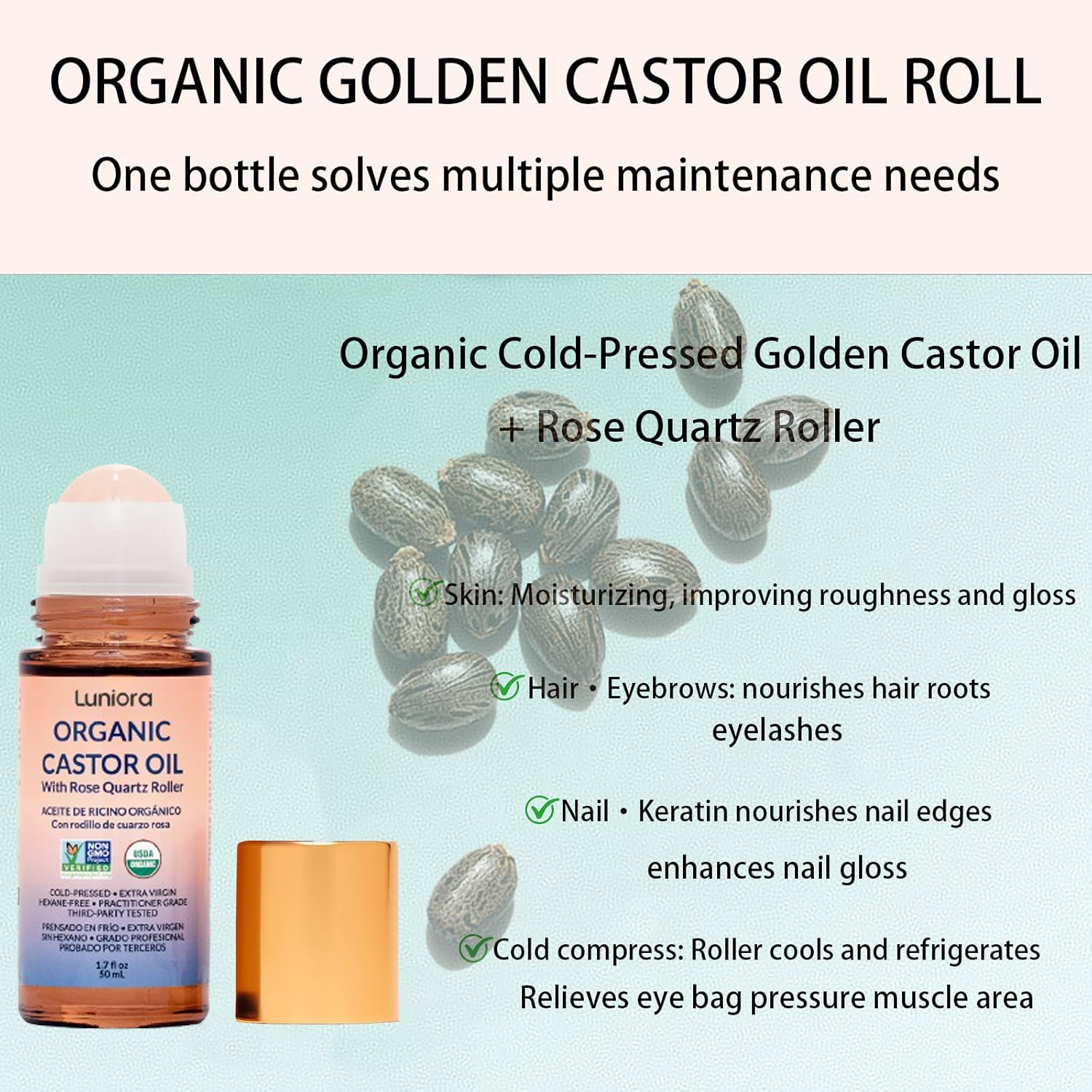 Castor Oil Rose Quartz Roll-On